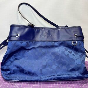 Coach signature drawstring satchel in Navy Blue nylon.